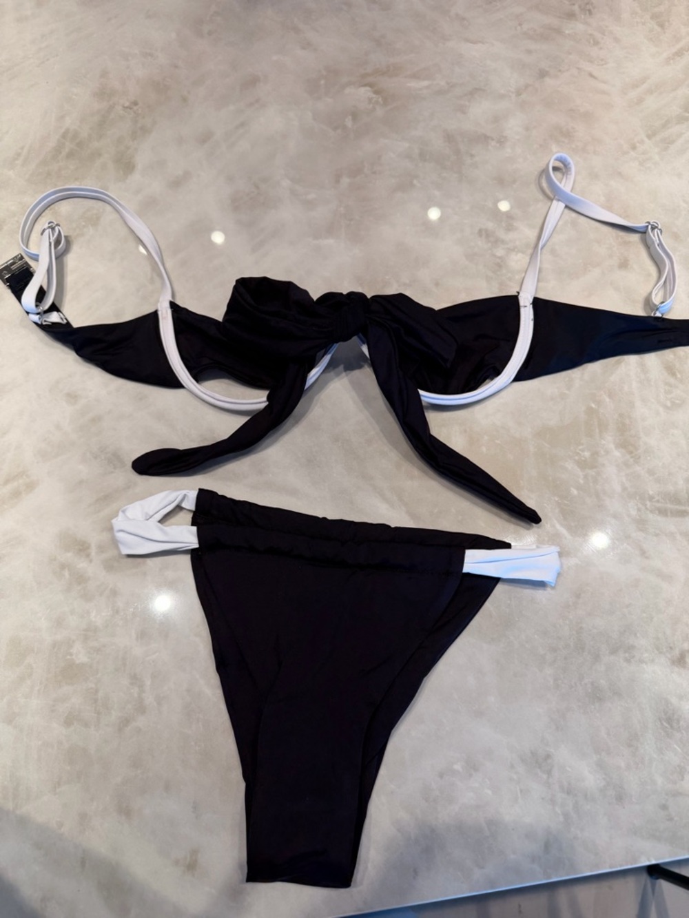 Fashion Nova Black Bikini Bottom with White Strap Detail